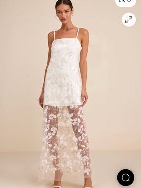 Cassie White Sequin Embroidered Sheer Hem Maxi Dress